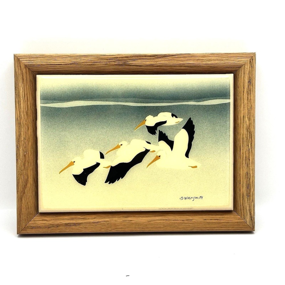 Vintage 1984 W Morgan White Pelican Ceramic Tile Art Kimberly Enterprises